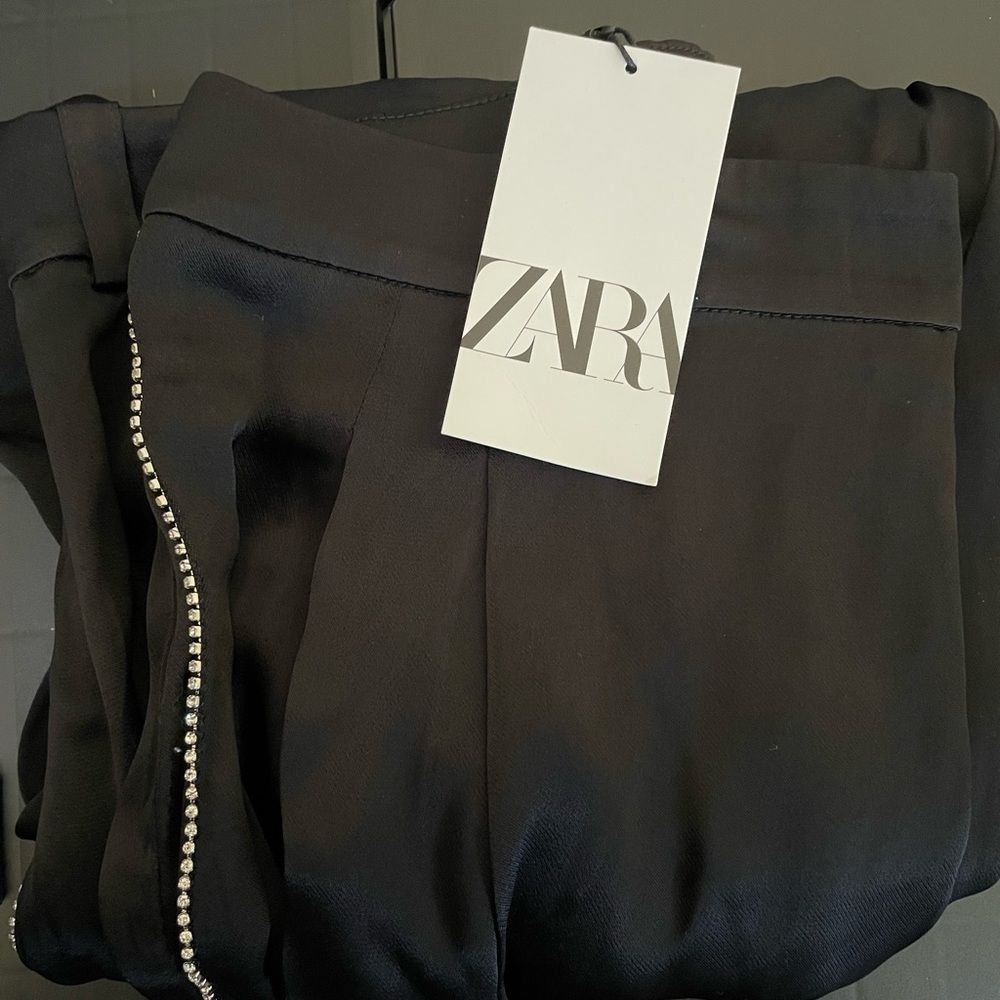 ZARA SATIN TROUSERS WITH RHINESTONES BLACK | 2731/318/259/011 - Picture 5 of 9